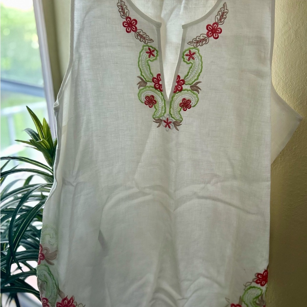 Etcetera Pink Sleeveless Embellished Tunic with Mandarin Collar